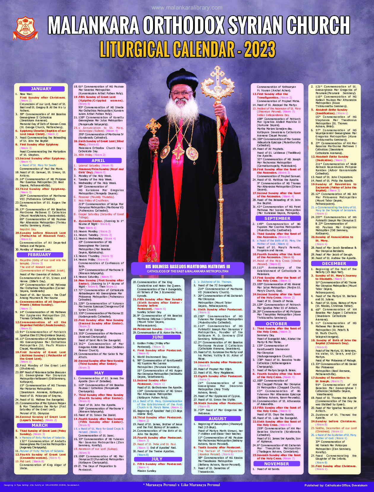 Malankara Orthodox Church Calendar 2024 ricki melanie